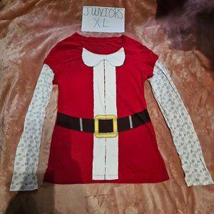 Juniors XL Santa Claus Suit Cosplay Mock Layer Snowflake Long Sleeve Graphic Tee